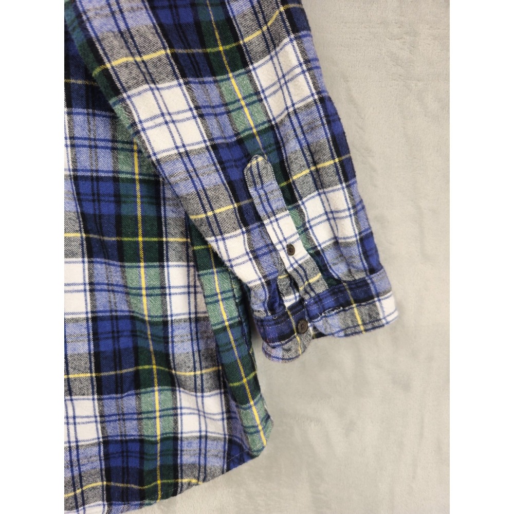 LL BEAN Women's 1X Scotch Plaid Flannel Shirt Relaxed White Green Blue - Picture 6 of 6
